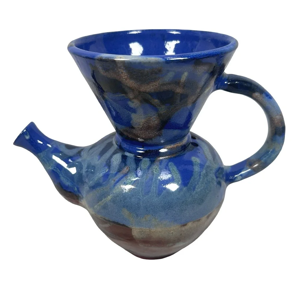 Carlos Marin Pottery Costa Rica Vandola Pour Coffee Set Blue Brown Glaze 4 Mugs